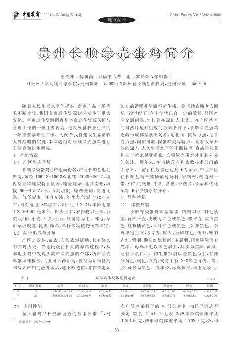 贵州长顺绿壳蛋鸡简介
