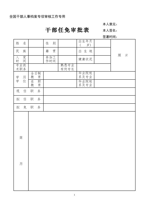 干部任免审批表(全国干部人事档案专项审核专用)