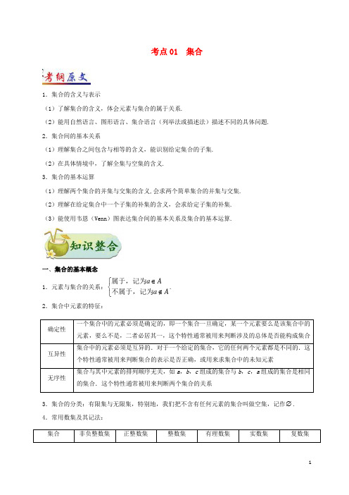 全国通用2018年高考数学考点一遍过专题01集合含解析文
