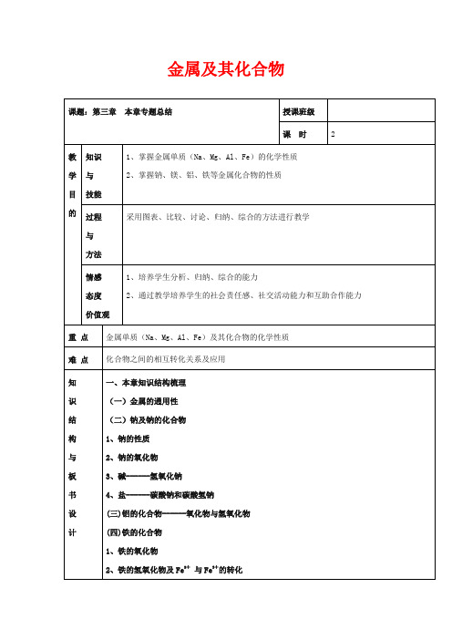 人教版高中化学必修一教学设计-金属及其化合物