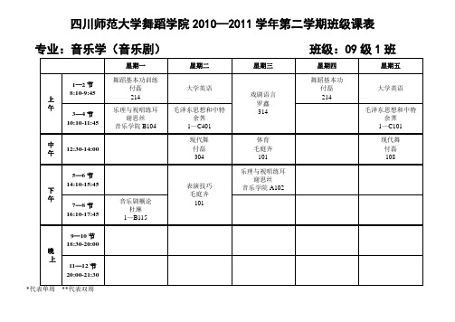 四川师范大学舞蹈学院09级课表