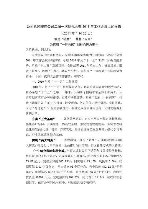 2011年供电公司工作报告
