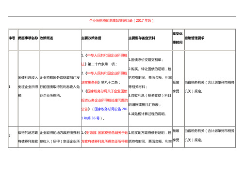 企业所得税优惠事项管理目录2017版