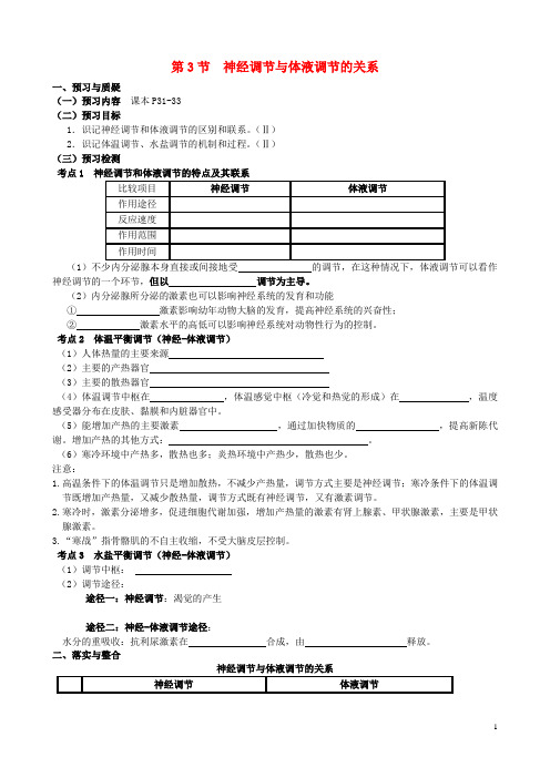 高考生物一轮复习《2.3 神经调节与体液调节的关系》导学案 新人教版必修3