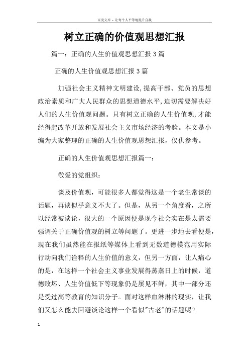 树立正确的价值观思想汇报