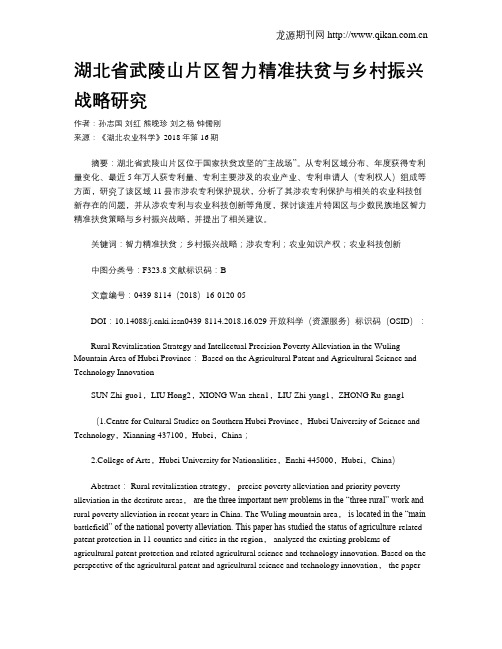 湖北省武陵山片区智力精准扶贫与乡村振兴战略研究