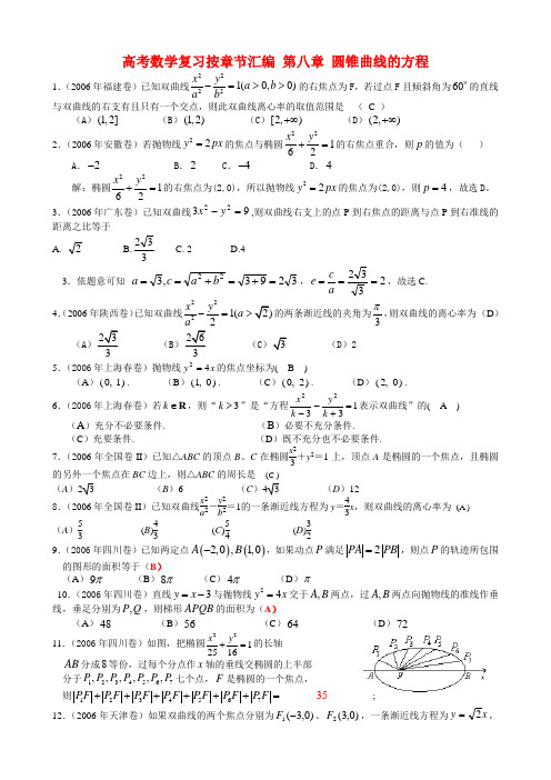 高考数学复习按章节汇编 第八章 圆锥曲线的方程