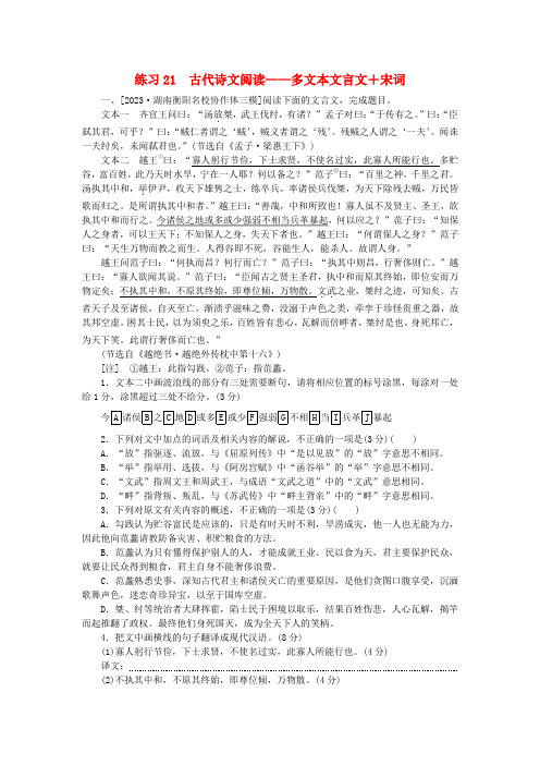 新教材2024届高考语文二轮专项分层特训卷第一部分专题突破练练习21古代诗文阅读__多文本文言文 宋