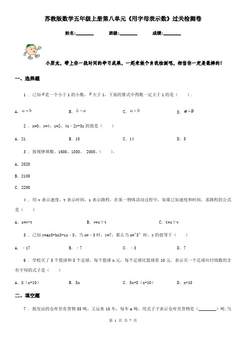 苏教版 数学五年级上册第八单元《用字母表示数》过关检测卷