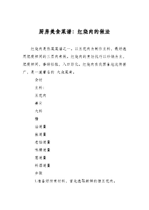 厨房美食菜谱：红烧肉的做法