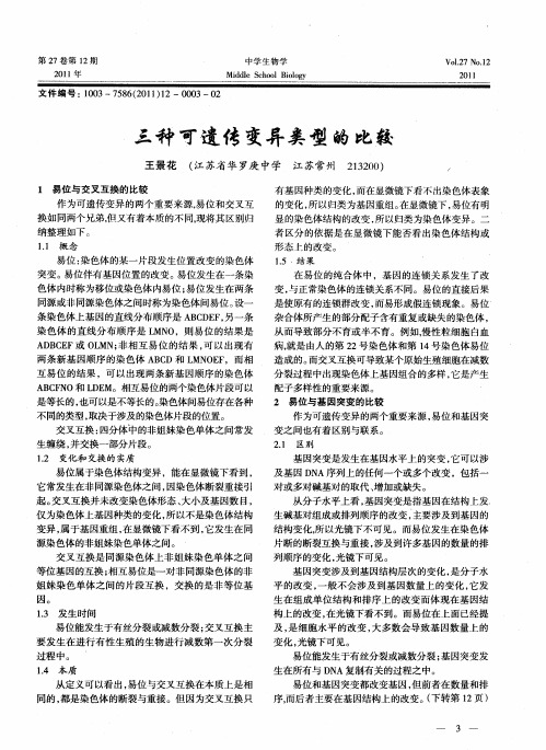 三种可遗传变异类型的比较