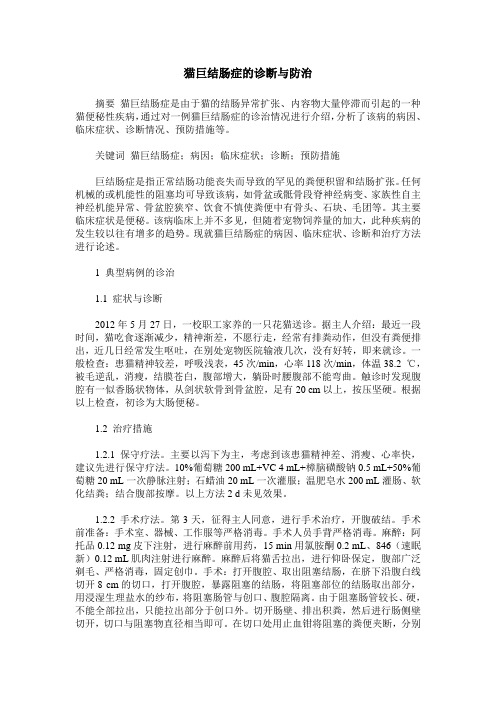 猫巨结肠症的诊断与防治