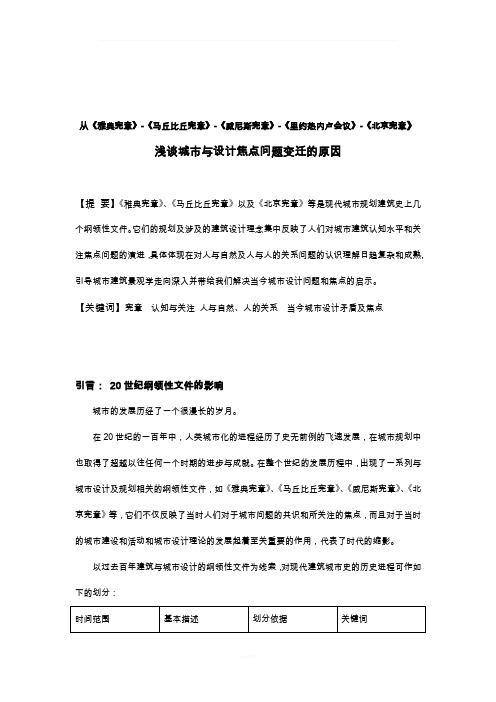 从《雅典宪章》《马丘比丘宪章》《威尼斯宪章》《里约热内卢会议》《北京宪章》说起