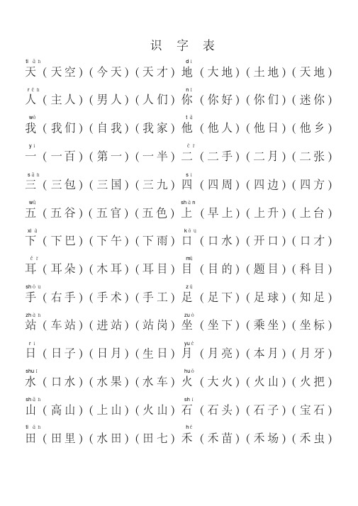 部编人教版一年级语文上册组词