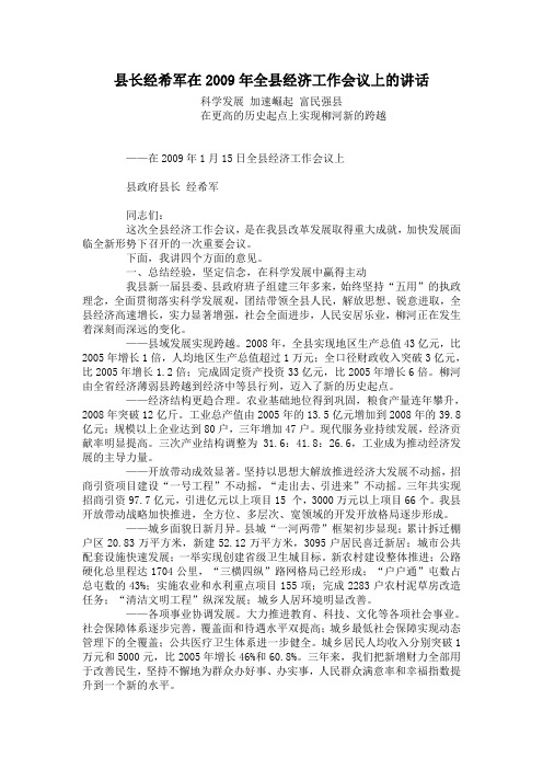 在2009年全县经济工作会议上的讲话