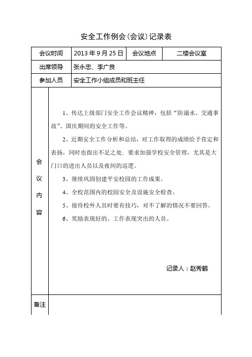 安全工作例会(会议)记录表