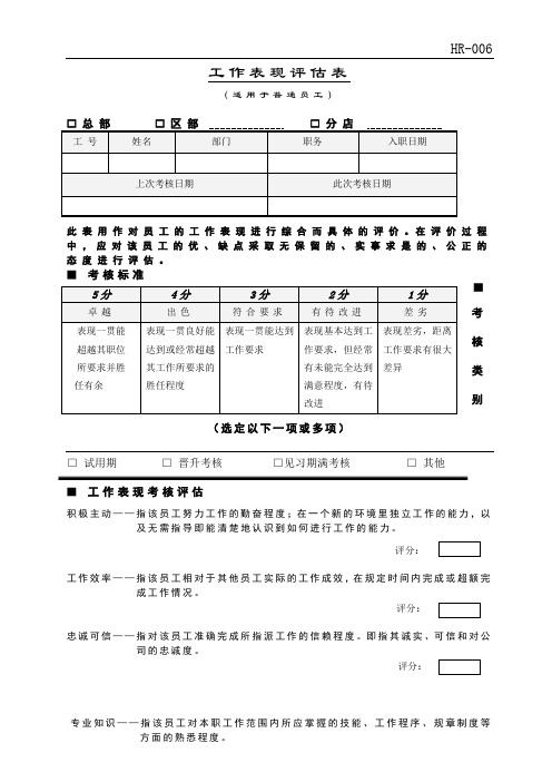 006工作表现评估表 (员工层)