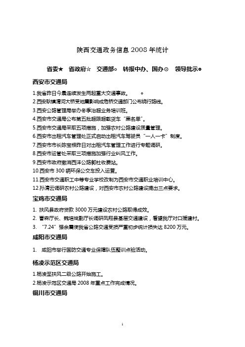 陕西交通政务信息2008年统计