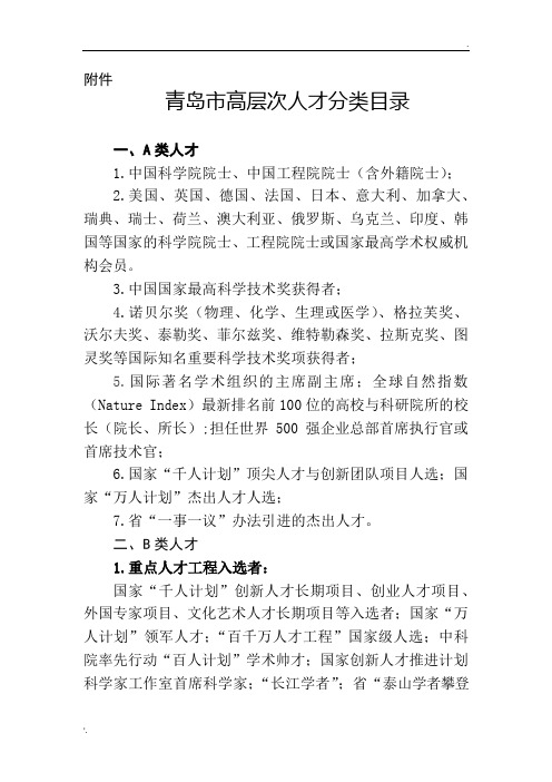 青岛市高层次人才分类目录