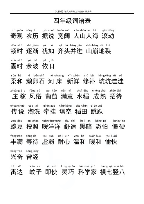 【人教版】语文四年级上词语表-带拼音