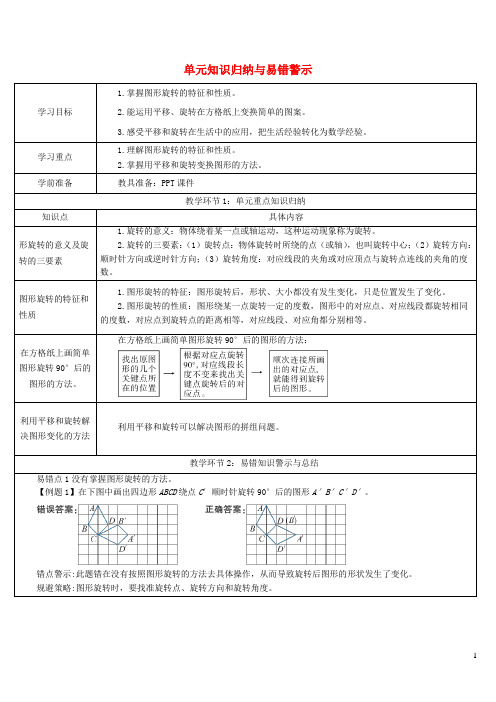 富裕县某小学五年级数学下册5图形的运动三单元知识归纳与易错警示导学案新人教版7