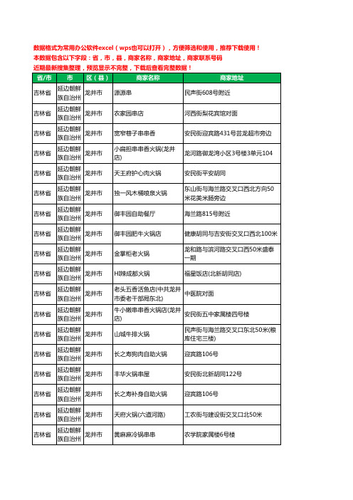 2020新版吉林省延边朝鲜族自治州龙井市火锅店工商企业公司商家名录名单联系电话号码地址大全22家