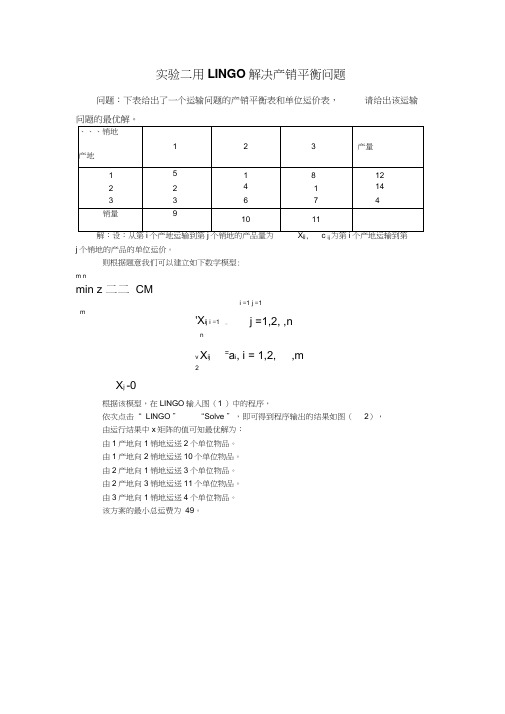 运筹学实验 产销平衡问题