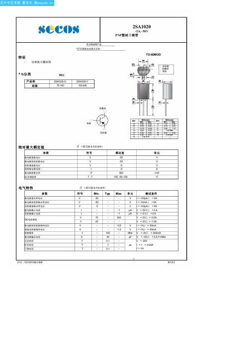 2SA1020中文资料(secos)中文数据手册「EasyDatasheet - 矽搜」