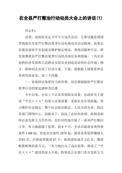在全县严打整治行动动员大会上的讲话(1)
