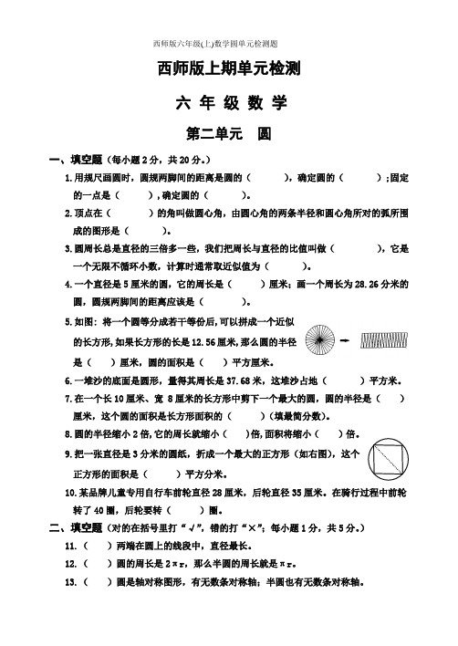 西师版六年级(上)数学圆单元检测题