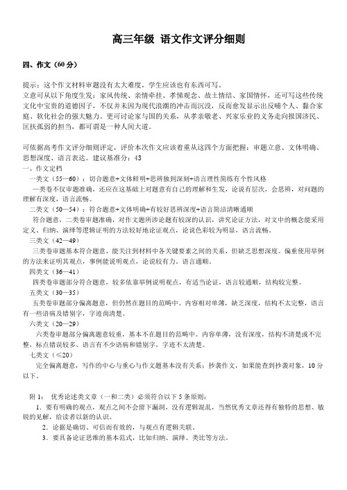 高三年级 语文作文评分细则