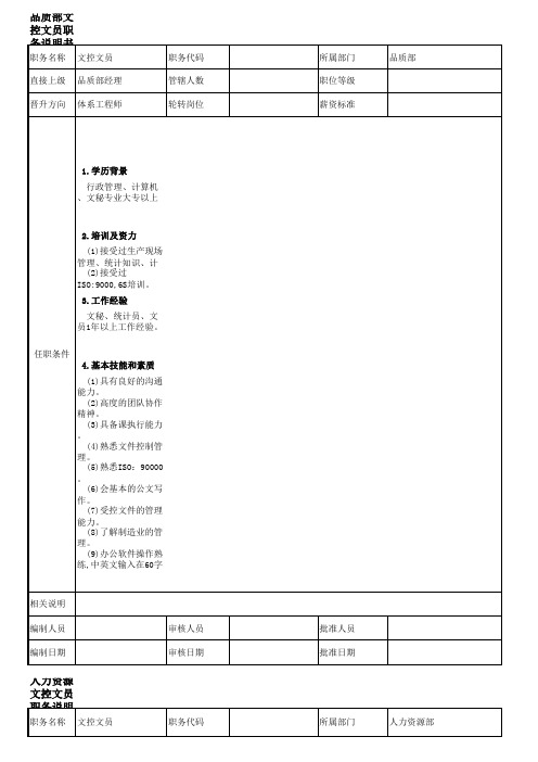 文控文员职务说明书