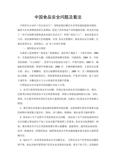 中国食品安全问题及看法