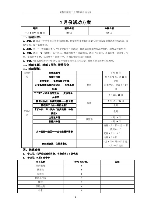 某整形医院7月周年庆活动方案