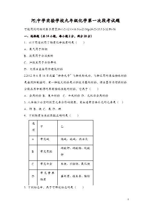 新人教版九年级化学下册：河源中学实验学校九年级下学期第一段考化学试题 【精品】