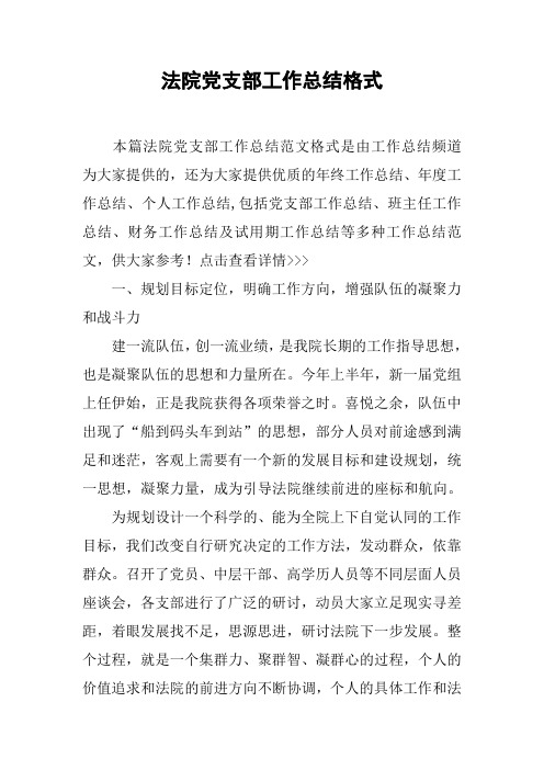 法院党支部工作总结格式