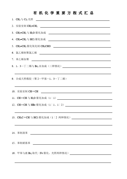 有机化学重要方程式汇总