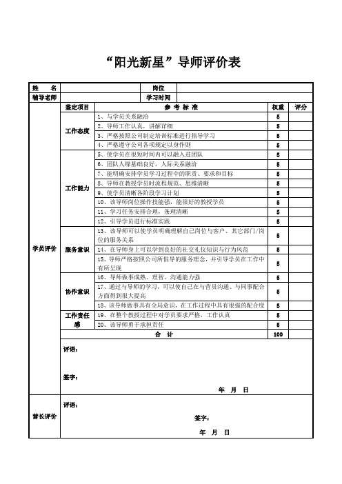 导师评价表