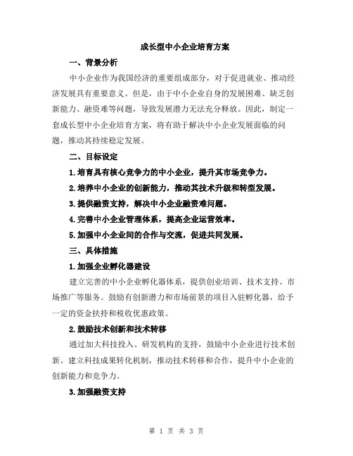 成长型中小企业培育方案