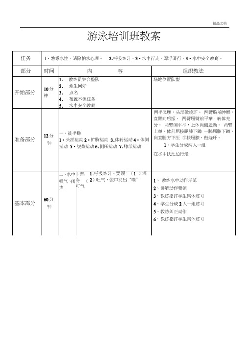 俱乐部游泳培训中心游泳培训班教案