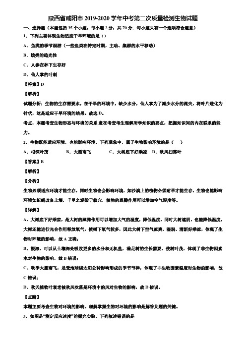 陕西省咸阳市2019-2020学年中考第二次质量检测生物试题含解析