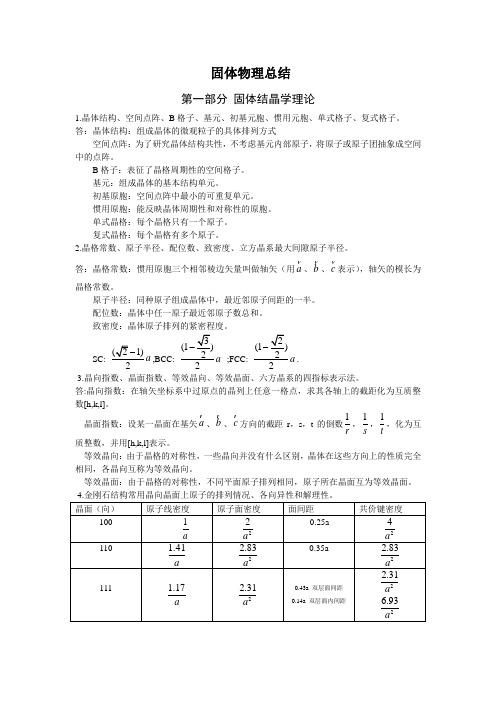西电 贾xx 固体物理总结