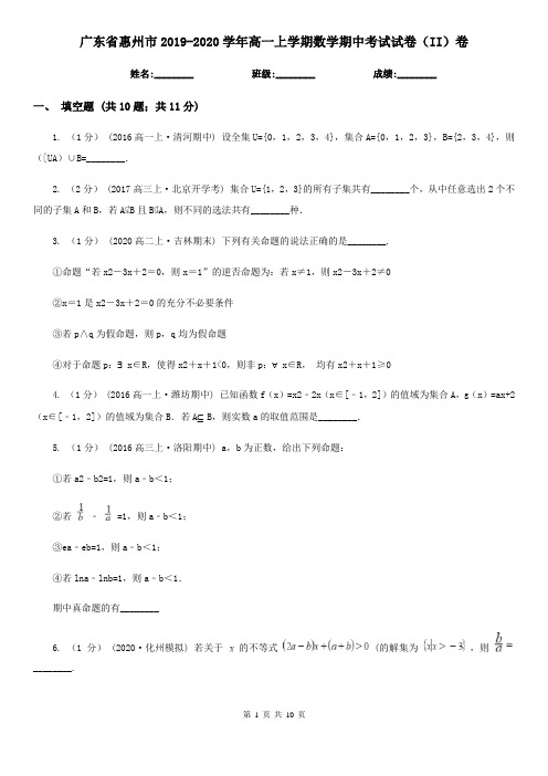 广东省惠州市2019-2020学年高一上学期数学期中考试试卷(II)卷