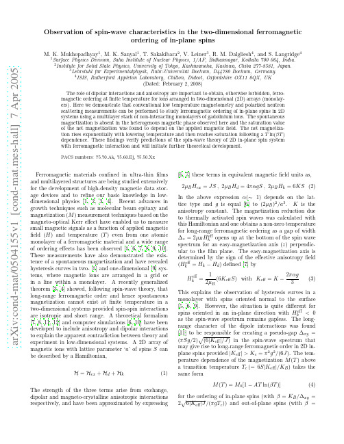 Observation of spin-wave characteristics in the two-dimensional ferromagnetic ordering of i