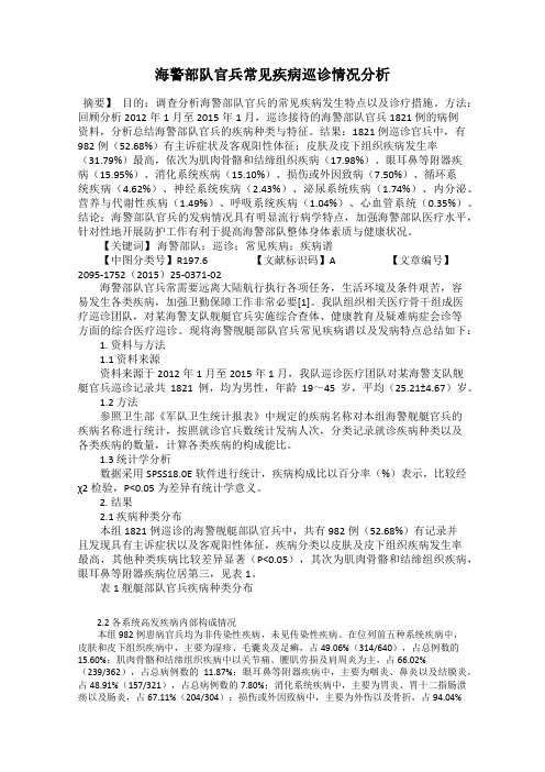 海警部队官兵常见疾病巡诊情况分析