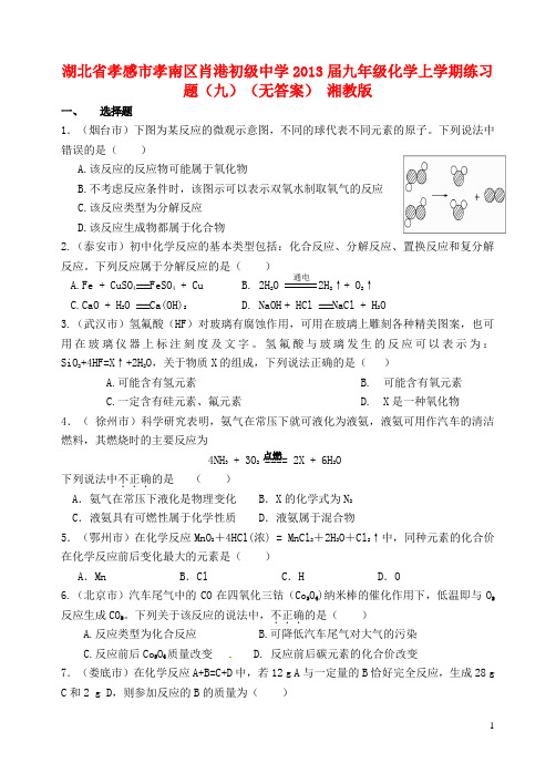 湖北省孝感市孝南区肖港初级中学九年级化学上学期练习题(九)(无答案) 湘教版
