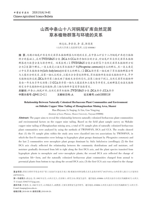 山西中条山十八河铜尾矿库自然定居草本植物群落与环境的关系
