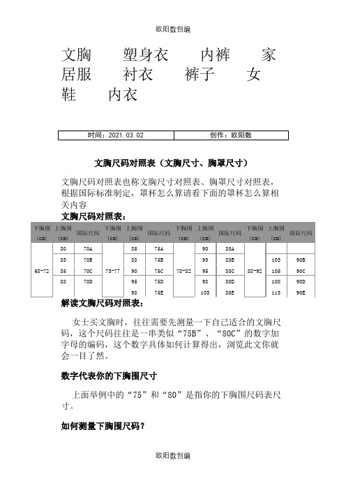 文胸尺码对照表,文胸尺寸、胸罩尺寸、罩杯怎么算查询-梦芭莎之欧阳数创编