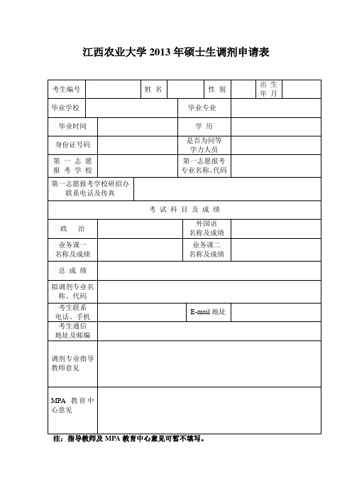 硕士研究生调剂申请表