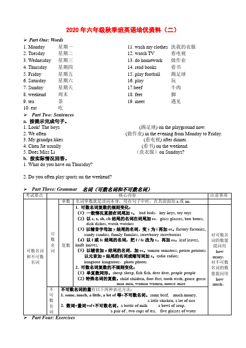 2020年六年级秋季班英语培优资料 2
